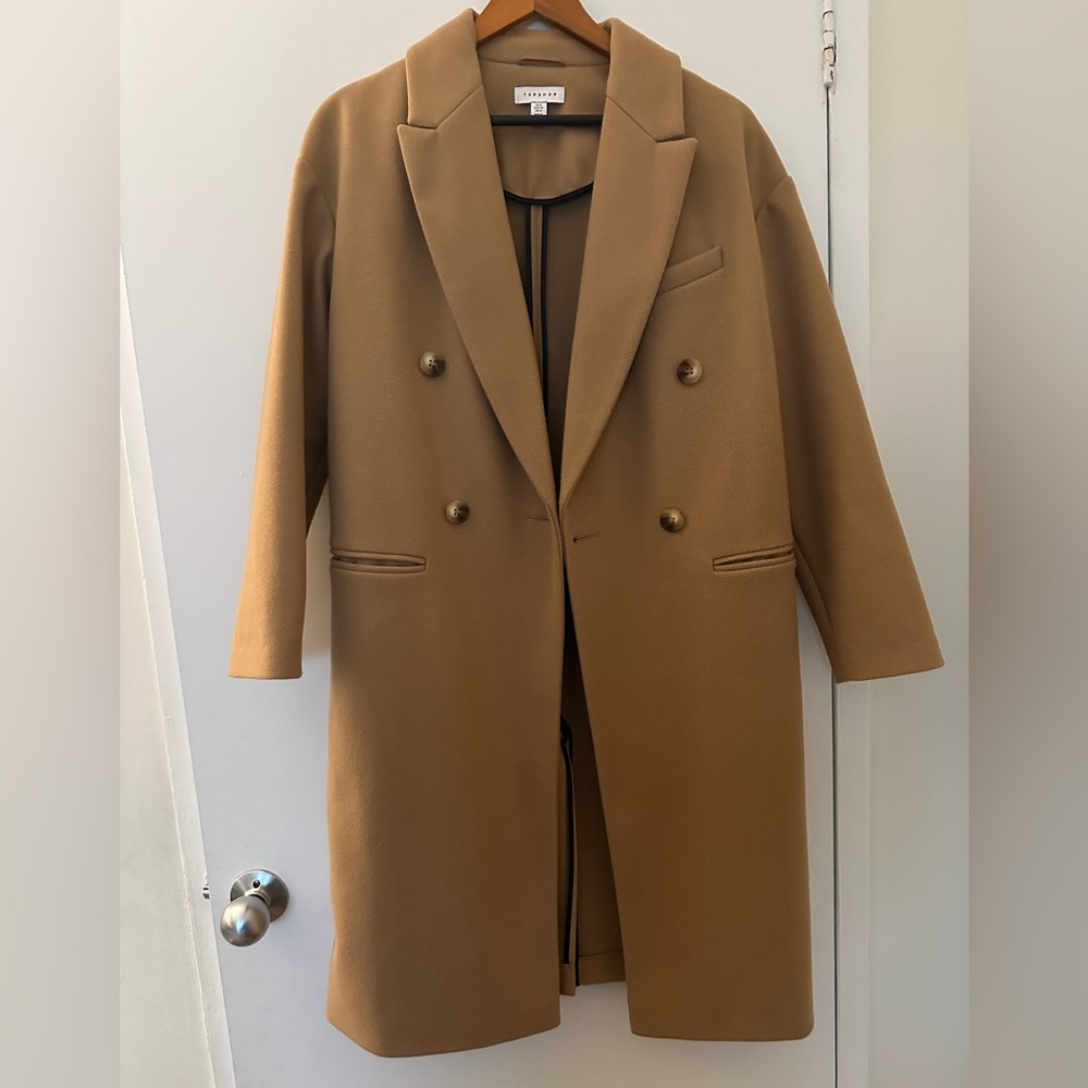 Topshop Double-Breasted Camel Coat